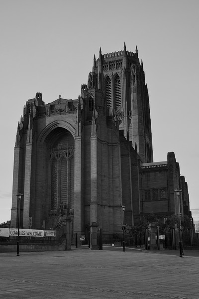   LIVERPOOL ANGLICAN CATHEDRAL BLACK AND WHITE Picture Board by John Hickey-Fry