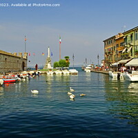 Buy canvas prints of Lazise harbour, Lake Gard. Italy by Lawson Jones
