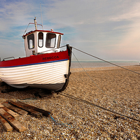 Buy canvas prints of  Red and White fishing boat by Paul Praeger