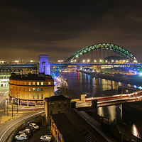 Buy canvas prints of Newcastle Quayside at night from High Level Bridge by andrew blakey