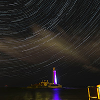 Buy canvas prints of St Marys Lighthouse Star Trail by andrew blakey