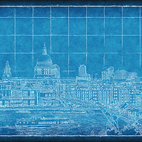Buy canvas prints of Millennium Bridge Blueprint by Richard Downs