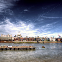Buy canvas prints of The River Thames and Barge and St Paul's Cathedral by John Williams