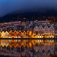Buy canvas prints of Bergen Harbor at Night by Eirik Sørstrømmen