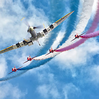 Buy canvas prints of Spitfire leads the Red Arrows Display by David Stanforth