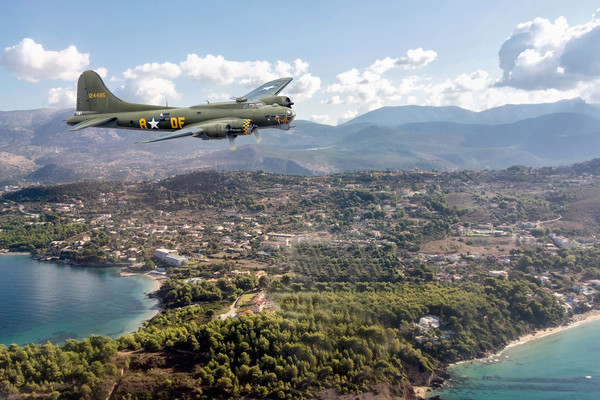 Memphis Belle over Greek Island Picture Board by David Stanforth