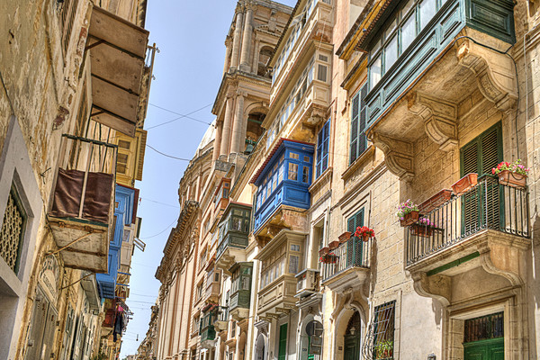 Balconies in Valletta Picture Board by David Stanforth