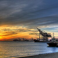 Buy canvas prints of Sunset over Felixstowe Docks  by David Stanforth
