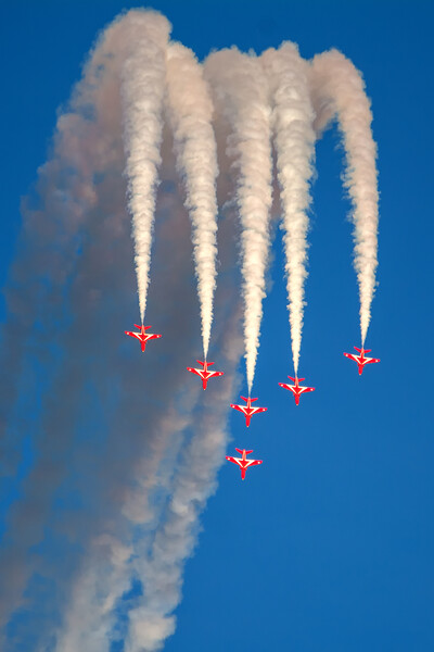 Red Arrows - Six man Swan formation  Picture Board by David Stanforth