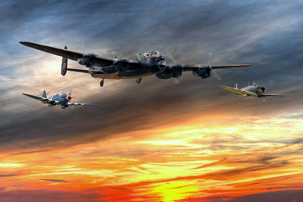Lancaster and two spitfires at the End of the Day Picture Board by David Stanforth