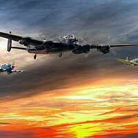 Buy canvas prints of Lancaster and two spitfires at the End of the Day by David Stanforth