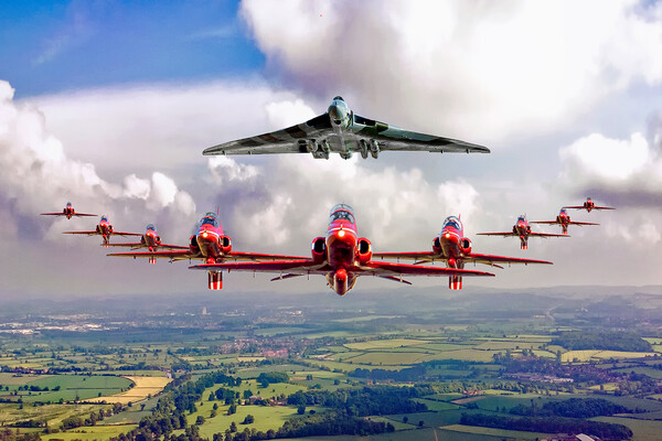 Red Arrows and Vulcan in Formation Picture Board by David Stanforth