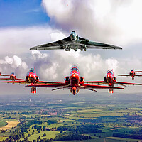 Buy canvas prints of Red Arrows and Vulcan in Formation by David Stanforth