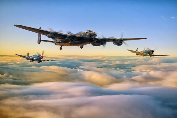 Lancaster and two wingmen Picture Board by David Stanforth