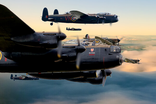 Lancaster Bombers andDawn Escort Picture Board by David Stanforth
