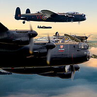 Buy canvas prints of Lancaster Bombers andDawn Escort by David Stanforth