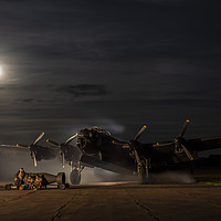 Buy canvas prints of Lancaster Bomber with ground crew by MICHAEL YATES