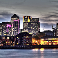 Buy canvas prints of  London Docklands at Dusk by Darren Willmin