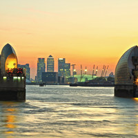 Buy canvas prints of Thames Barrier At Sunset by Darren Willmin