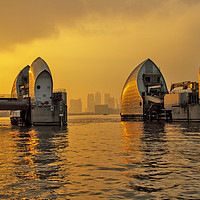 Buy canvas prints of Thames Barrier Through The Mist by Darren Willmin