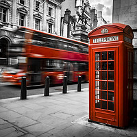 Buy canvas prints of London Bus and Telephone Box in Red by Paul Warburton