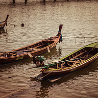 Buy canvas prints of Traditional Boats at Chalong Pier by Annette Johnson