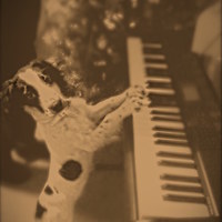 Buy canvas prints of Piano Playing Spaniel Dog by Michelle Smith