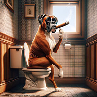 Buy canvas prints of How a Classy Boxer Takes a Break: Cigar Time in the Bathroom 3 by phil pace