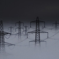 Buy canvas prints of Pylons in the Mist by Justine Stuttard