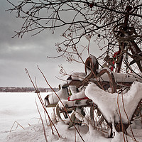 Buy canvas prints of Snow Covered Farming Equipment by Jukka Heinovirta