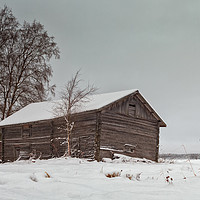Buy canvas prints of Wooden Crates By An Old Barn by Jukka Heinovirta