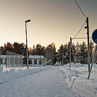 Buy canvas prints of Snowy Path to the Town by Jukka Heinovirta