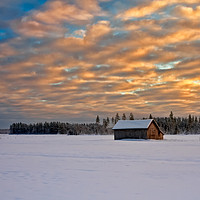 Buy canvas prints of Sunset On A Very Cold Day by Jukka Heinovirta