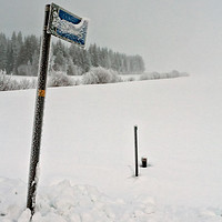 Buy canvas prints of Bus Stop Sign On A Very Cold Day by Jukka Heinovirta
