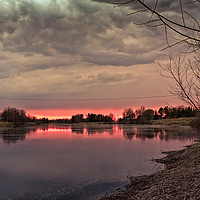 Buy canvas prints of Springtime Sunset Behind The River Bend by Jukka Heinovirta