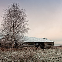 Buy canvas prints of Long Barn House On The Frosty Fields by Jukka Heinovirta