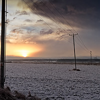 Buy canvas prints of Telephone Lines In The Winter Sunrise by Jukka Heinovirta
