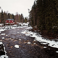 Buy canvas prints of Red House By The River by Jukka Heinovirta