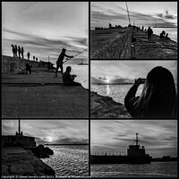 Buy canvas prints of Coastal sunset black and white scene collage by Daniel Ferreira-Leite