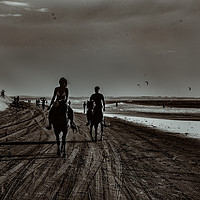 Buy canvas prints of Young Couple Riding Horses at the Beach by Daniel Ferreira-Leite