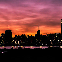 Buy canvas prints of Cityscape Sunset Scene, Montevideo, Uruguay by Daniel Ferreira-Leite