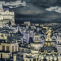 Buy canvas prints of Madrid Cityscape Night Scene Aerial View  by Daniel Ferreira-Leite