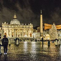 Buy canvas prints of Saint Peters Basilica Night Scene, Rome, Italy by Daniel Ferreira-Leite