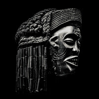 Buy canvas prints of Arfican Head Sculpture on Black Background by Daniel Ferreira-Leite