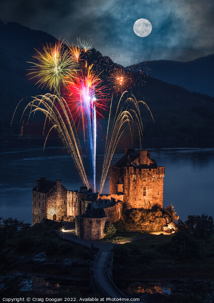 Eilean Donan Castle Fireworks Picture Board by Craig Doogan