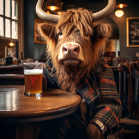 Buy canvas prints of Highland Cow in the Boozer by Craig Doogan