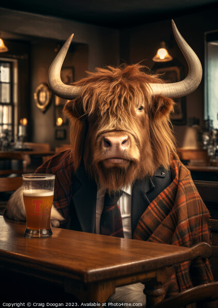 Highland Cow on the Booze Picture Board by Craig Doogan