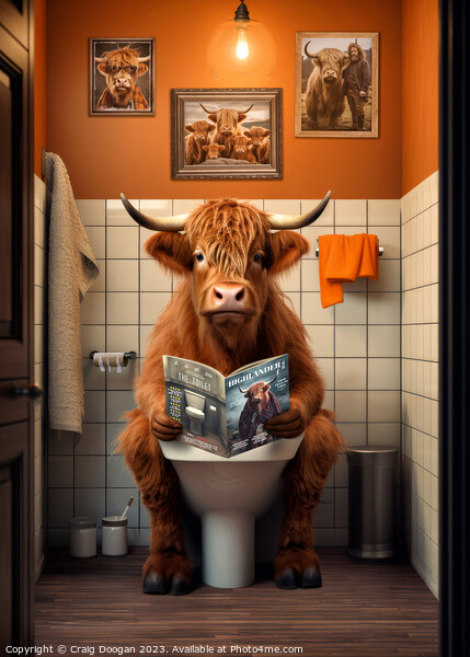 Highland Coo on the Loo Picture Board by Craig Doogan