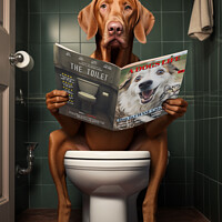 Buy canvas prints of Vizsla Dog on the Toilet by Craig Doogan