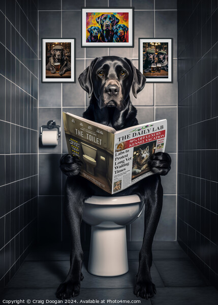 Black Labrador on the Toilet Picture Board by Craig Doogan